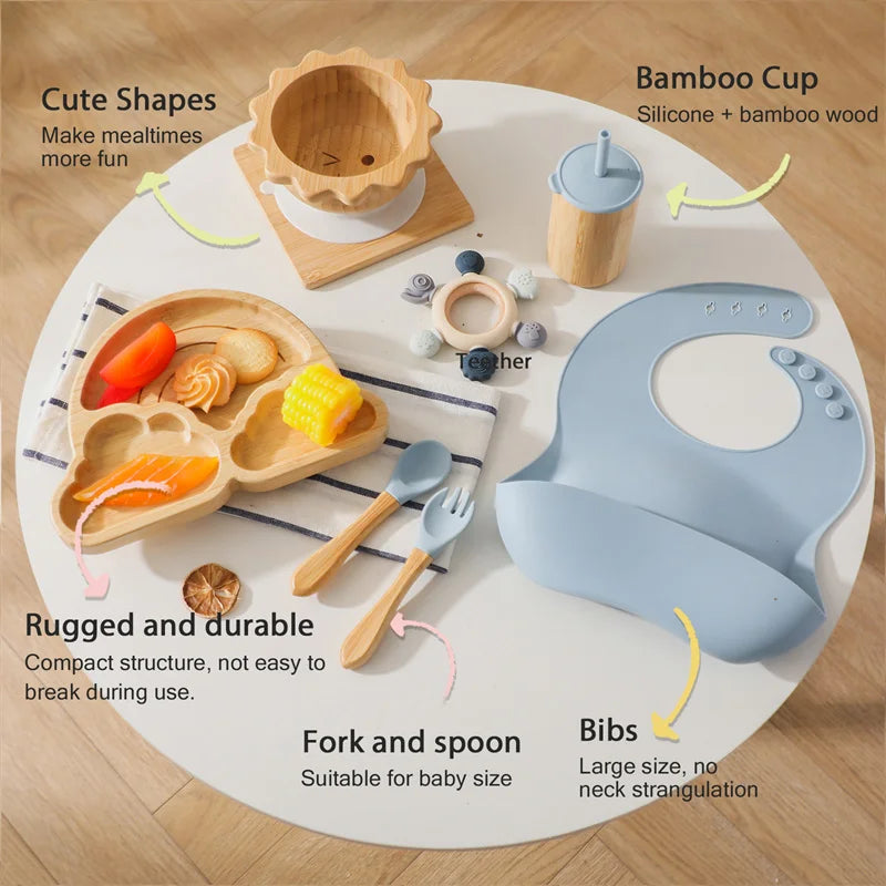 Rainbow & Dinosaur Bamboo Tableware Set